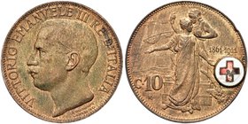 REGNO D’ITALIA
Vittorio Emanuele III, 1900-1943.
Monete Medaglie a favore della Croce Rossa italiana - 10 centesimi 1914.
Æ con smalti
Dr. Testa n...