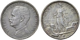 REGNO D’ITALIA
Vittorio Emanuele III, 1900-1943.
Centesimo 1908 Roma, Italia su prora.
Cu
Dr. Semibusto del sovrano in uniforme a testa scoperta r...