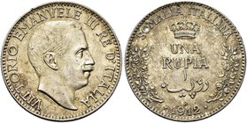 COLONIA SOMALA
Vittorio Emanuele III, 1909-1925.
Rupia 1912 Roma.
Ag
Dr. Testa scoperta del sovrano rivolta a d.
Rv. Al centro, su più righe, cor...