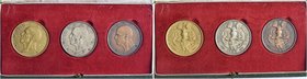 ROMA
Umberto II, 1904-1983.
Trittico di medaglie 1946.
Æ, dorata, argentata. gr.15,76, 15,82 e 15,83
Dr. VMBERTO II. Testa nuda a s. tra due roset...