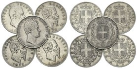 LOTTI
Lotto di n. 6 esemplari da 5 Lire di cui uno coniata sotto Carlo Alberto datato 1844 Genova e n. 2 esemplari per Vittorio Emanuele II datati 18...