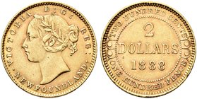 CANADA
Newfoundland. Regina Vittoria, 1865-1888.
2 Dollari 1888.
Au gr. 3,34
.Dr. Testa laureata a s.
Rv.Valore entro cerchio perlinato.
KM#5; F...