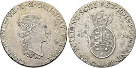 DANIMARCA
Christian VII, 1766-1789.
Speciestaler de 60 Shilling, 1789 Altona.
Ag gr. 28,68
Dr. CHRISTIANUS VII D G DAN NORV V G. REX. Testa a d. ...