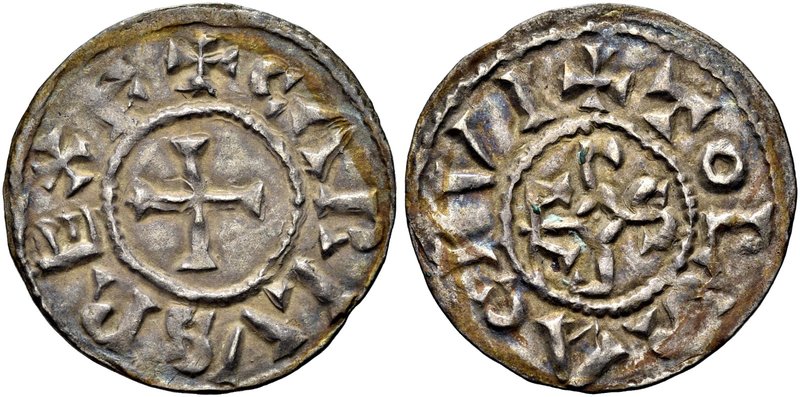 FRANCIA
Carlo il Calvo, 840-877.
Denaro, zecca di Tolouse.
Ag gr. 1,65
Dr. C...