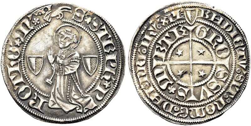 FRANCIA
Metz, Città. 1406-1500.
Grosso.
Ag gr. 2,94
Dr. S STEPH ROTHO M. San...