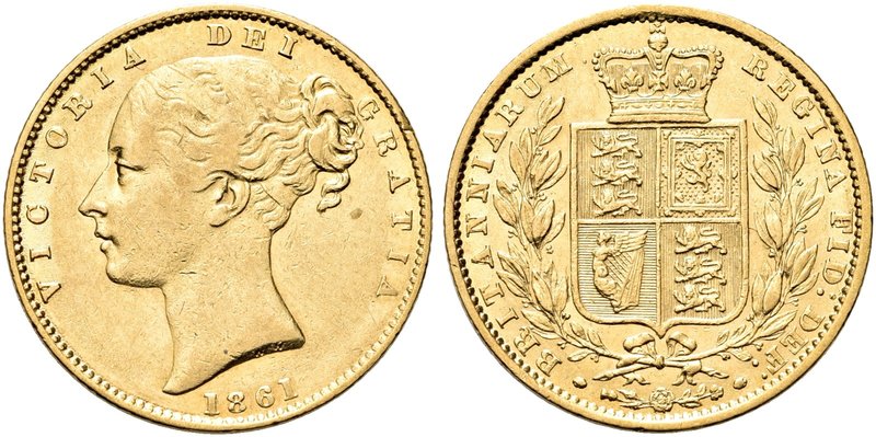 GRAN BRETAGNA
Regina Vittoria, 1837-1901.
Sterlina 1861.
Au gr. 7,92
Dr. Tes...