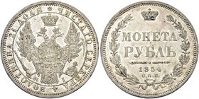 RUSSIA
Nicola I Imperatore, 1825-1855.
Rublo 1854, zecca di San Pietroburgo.
Ag gr. 20,73
Dr. Aquila bicipite coronata con San Giorgio in scudo.
...