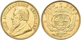 SUD AFRICA
Repubblica.
Pound 1898.
Au gr. 7,98
Dr. Busto barbuto a s.
Rv. Stemma nazionale; sopra, aquila.
KM#10.2; Fried. 2.
Molto Rara. Più d...