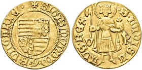 UNGHERIA
Sigismondo, 1387-1437.
Ducato prima del 1424, zecca di Buda.
Au gr. 3,49
Dr. SIGISMVNDI D G R VNGARIE. Scudo inquartato con leone d’Unghe...