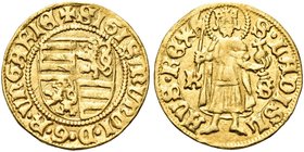 UNGHERIA
Sigismondo, 1387-1437.
Ducato 1431-1437, zecca di Kormocbanya.
Au gr. 3,48
Dr. SIGISMVNDI D G R VNGARIE. Scudo inquartato con leone d’Ung...