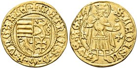 UNGHERIA
Mattia Corvino, 1458-1490.
Ducato 1466, zecca di Nagyszeben.
Au gr. 3,44
Dr. MAThIAS D G R VNGARIE. Scudo inquartato con leone d’Ungheria...