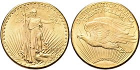 USA
Federazione.
20 Dollari 1926, Saint Gaudens Double Eagle with motto, zecca di Philadelphia.
Au gr. 33,36
Dr. Libertà stante e frontale regge u...