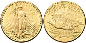 USA
Federazione.
20 Dollari 1927, Saint Gaudens Double Eagle with motto, zecca di Philadelphia.
Au gr. 33,37
Dr. Libertà stante e frontale regge u...