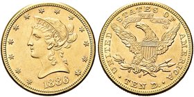USA
Federazione.
10 Dollari 1886 S, zecca di San Francisco.
Au gr. 16,65
Dr. Testa diademata a s.
Rv. Aquila, con ali spiegate, stante verso s.
...