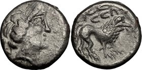 Celtic World. Cisalpine Gaul, the Veneti. AR Drachm, imitating Massalia, 3rd-2nd century BC. D/ Head of Artemis right. R/ Blundered legend. Stylized l...