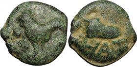 Greek Italy. North-eastern Italy, Hatria. AE Cast Biunx, c. 275-225. D/ Cock standing left; in field, two pellets. R/ Shoe right; below, HAT. Vecchi I...
