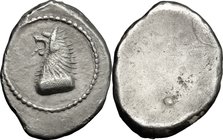 Greek Italy. Etruria, Populonia. AR Drachm, 5th century BC. D/ Head and neck of lion left, with raised mane and open jaws. Dotted border. R/ Blank. Ve...