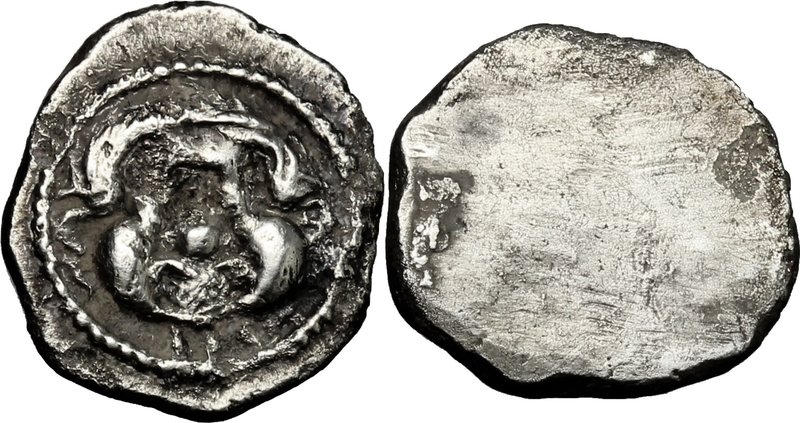 Greek Italy. Etruria, Populonia. AR 2.5 Units, c. 425-400 BC. D/ Head of Metus f...