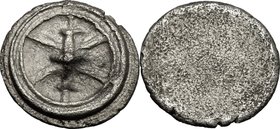 Greek Italy. Etruria, Populonia. AR Unit, 4th century BC. D/ Wheel with long crossbar, central pin supported by two struts. R/ Blank. Vecchi EC I, 19....