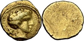 Greek Italy. Etruria, Populonia. AV 10 Asses, c. 300-250 BC. D/ Young male head right, with curly hair; behind, X. Linear border. R/ Blank. Vecchi EC ...