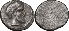 Greek Italy. Etruria, Populonia. AR 5-Asses, 3rd century BC. D/ Diademed and bearded head right; behind, V. Dotted border. R/ Blank. Vecchi EC I, 89; ...