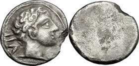 Greek Italy. Etruria, Populonia. AR 2.5-Asses, 3rd century BC. D/ Male head right; behind, UII. Linear border. R/ Blank. Vecchi EC I, 95; HN Italy 175...