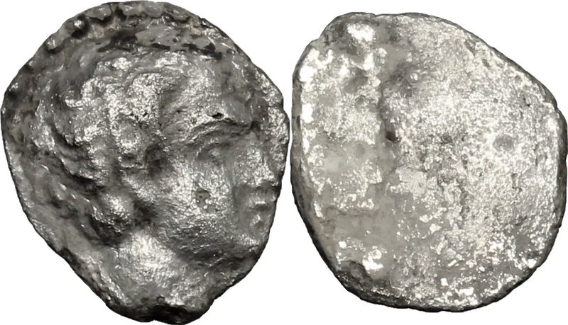 Greek Italy. Etruria, Populonia. AR Diobol (?), 3rd century BC. D/ Young male he...