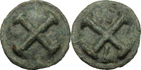 Greek Italy. Northern Apulia, Luceria. AE Cast Quincunx, c. 217-212 BC. D/ Four wheel spokes. R/ Four wheel spokes; above, five pellets; below, L. Vec...
