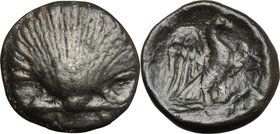 Greek Italy. Southern Apulia, Graxa. AE 14 mm. c. 250-225 BC. D/ Cockle shell. R/ Eagle right, wings open, on thunderbolt; star to right; in exergue, ...