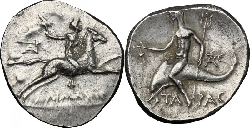 Greek Italy. Southern Apulia, Tarentum. AR Nomos, c. 240-228 BC. Daimachos magis...