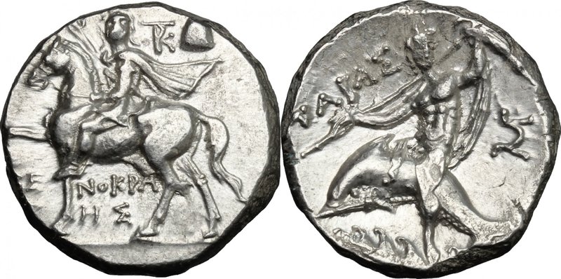Greek Italy. Southern Apulia, Tarentum. AR Nomos, c. 240-228 BC. D/ Dioskouros, ...