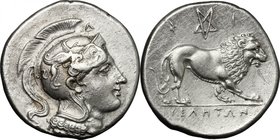 Greek Italy. Northern Lucania, Velia. AR Didrachm, period VII, Philistion Group, 300-280 BC. D/ Head of Athena right, wearing Attic helmet decorated w...
