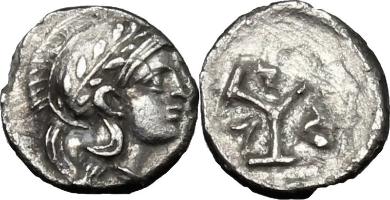 Greek Italy. Northern Lucania, Velia (?). AR Hemiobol (?), 4th century BC. D/ He...