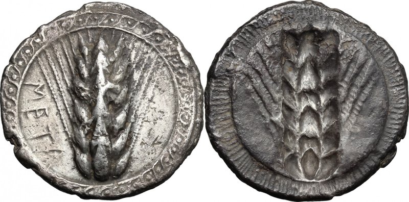 Greek Italy. Southern Lucania, Metapontum. AR Nomos, c. 510-470 BC. D/ META. Six...