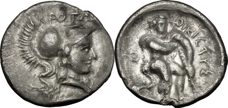 Greek Italy. Bruttium, Kroton. AR Triobol, c. 300-250 BC. D/ KPOTΩ. Helmeted hea...