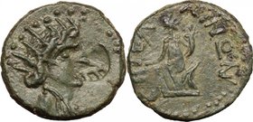 Sicily. Entella. AE 22 mm. mid-late 1st century BC. D/ [ATPATINOY]. Radiate and draped bust of Helios right; before, countermark ENT ligate, in incuse...