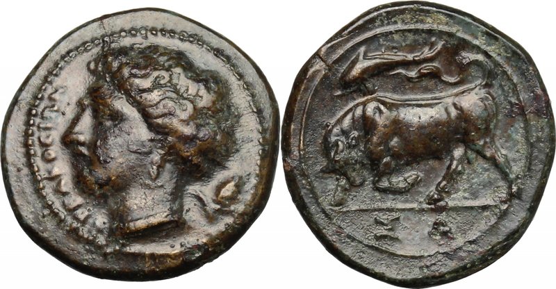 Sicily. Syracuse. Agathokles (317-289 BC). AE 16 mm. c. 317-310 BC. D/ ΣYPAKOΣIΩ...