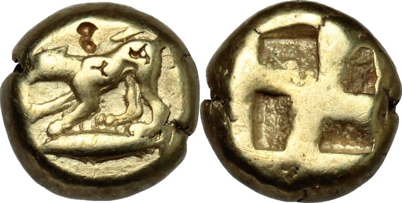 Greek Asia. Mysia, Kyzikos. EL Hekte-Sixth Starter, c. 500-450 BC. D/ Dog standi...