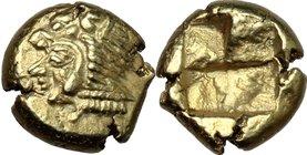 Greek Asia. Ionia, Erythrai. EL Hekte, c. 520-480 BC. D/ Head of Herakles facing left, wearing lion-skin headdress, truncation adorned by a row of dot...