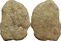Aes Formatum. AE Cast light cake-shaped ingot, Etruria, 8th-4th century BC. AE. g. 84.90 mm. 60.00 RRR. Extremely rare. As made, green brown patina, s...