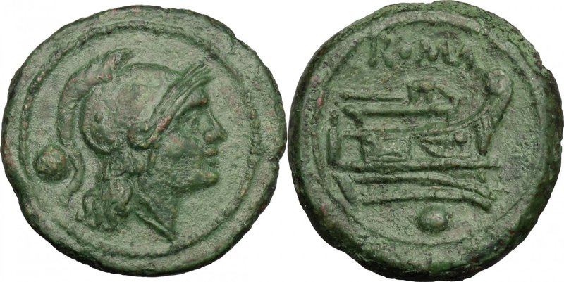 Sextantal series. AE Uncia, after 211 BC. D/ Head of Roma right, wearing Attic h...