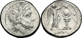 Anonymous. AR Victoriatus, c. 211-208 BC, Sicily. D/ Laureate head of Jupiter right. R/ Victory standing right, crowning trophy; in exergue, ROMA. Cr....