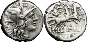 L. Atilius Nomentanus. AR Denarius, 141 BC. D/ Helmeted head of Roma right; behind, XVI. R/ Victory in prancing biga right; below, L. ATILI; in exergu...
