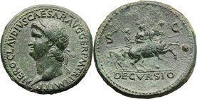 Nero (54-68). AE Sestertius, circa 64 AD. D/ NERO CLAVDIVS CAESAR AVG GER P M TR P IMP P P. Laureate head left. R/ DECVRSIO (in exergue) SC. Nero, bar...