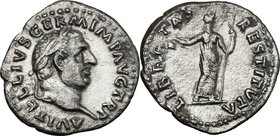 Vitellius (69 AD). AR Denarius, Rome mint, late April-20 December 69 AD. D/ A VITELLIVS GERM IMP AVG TR P. Laureate head right. R/ LIBERTAS RESTITVTA....