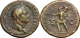 Vespasian (69-79). AE Sestertius, 71 AD. D/ IMP CAES VESPAS AVG PM TR P P P COS III. Laureate head right. R/ MARS VICTOR SC. Mars advancing left, hold...