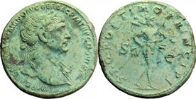 Trajan (98-117). AE Sestertius, 112-114 AD. D/ IMP CAES NERVAE TRAIANO AVG GER DAC PM TRP COS VI PP. Laureate bust right, with drapery on far shoulder...