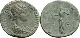 Lucilla, wife of Lucius Verus (died 183 AD). AE Sestertius. D/ LVCILLAE AVG ANTONINI AVG F. Draped bust right. R/ VENVS SC. Venus standing left, holdi...