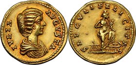 Julia Domna, wife of Septimius Severus (died 217 AD). AV Aureus, Laodicea ad Mare mint, c. 196-202 AD. D/ IVLIA AVGVSTA. Draped bust right, hair waved...