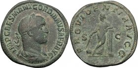 Gordian II Africanus (238 AD). AE Sestertius. D/ IMP CAES M ANT GORDIANVS AFR AVG. Laureate, draped and cuirassed bust right, seen from behind. R/ PRO...